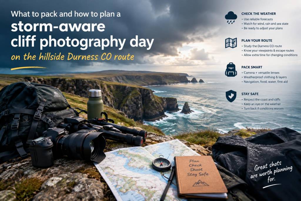 What to pack and how to plan a storm‑aware cliff photography day on the hillside durness co route
